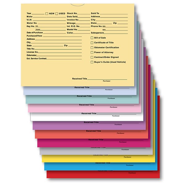Car Dealer Depot Vhicl Deal Envelopes (Deal Jackets) Printed, 9" X 12", Dsa-546: Buff Yellow, Pk 511-100 - main